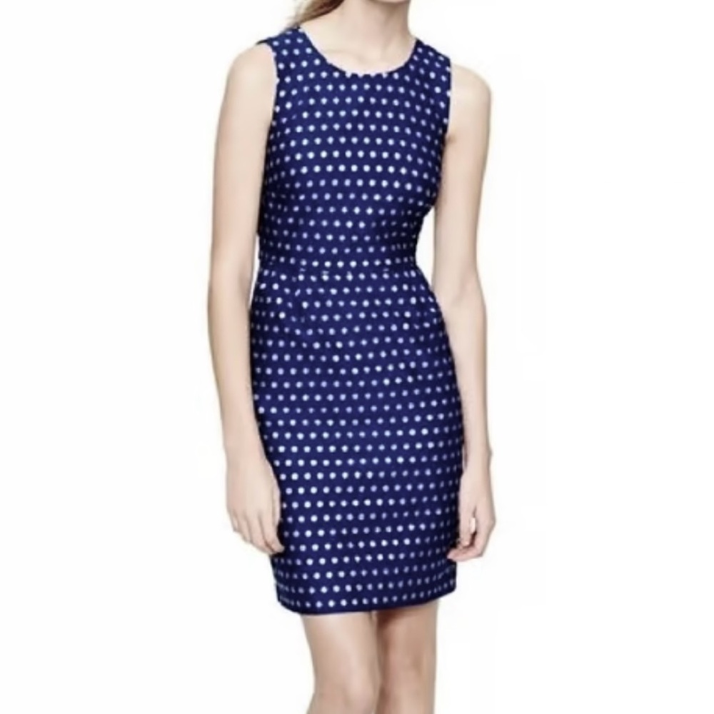 J. Crew Dress 6 Blue Silver Polka Dots Blue Sheath Mini